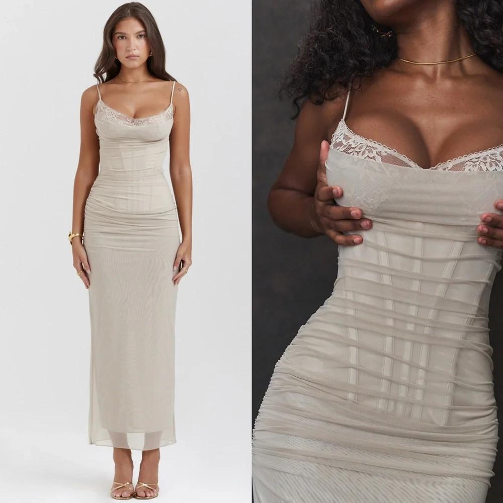 HOUSE OF CB 'Nalini' Sand Strappy Maxi Dress - Picture 2 of 8